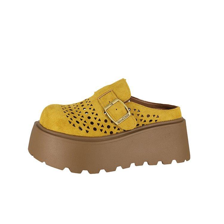Thick-soled Bag Head Slippers Women's Summer Wear New Muffin Hole Shoes Retro Drag One Pedal Sandals Women