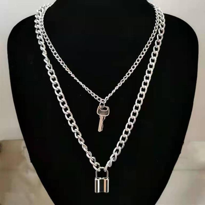 European and American Jewelry, Metal Chain Key Lock Pendant Necklace Female, Retro Hip-hop Necklace Sweater Chain