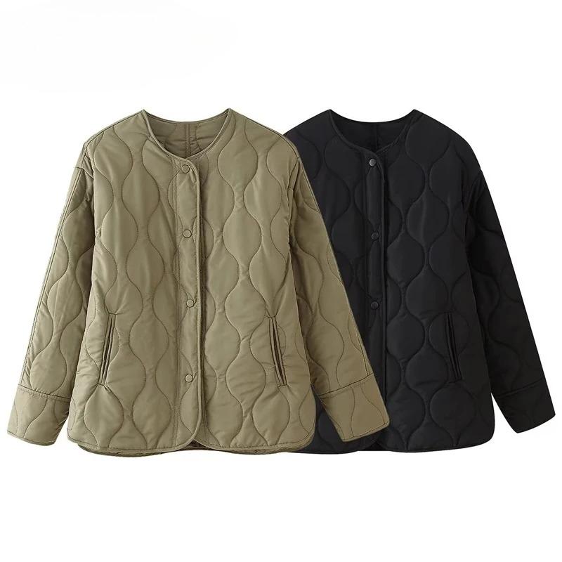 Schwarze Steppjacke Damen Gepolsterte Übergangsjacken Langarm Wintermantel Damen Oberbekleidung