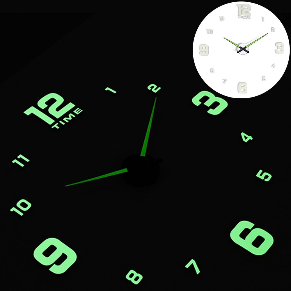 New Luminous Wall Clock Large Watch Horloge 3D DIY Acrylic Mirror Stickers Quartz Duvar Saat Klock Modern Mute