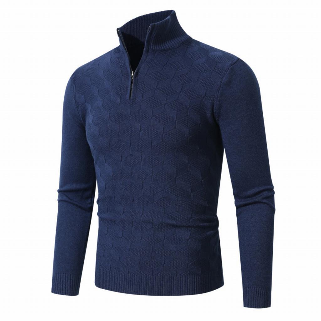 Men's Casual Solid Color Semi-zipper Stand-up Collar Knitted Sweater, Men's Fleece Warm Knitted Pullover Sweater