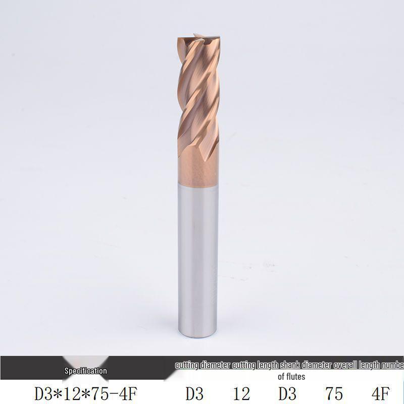 55° Tungsten Steel 4-Flute End Mill, Hard Alloy Coated, CNC Flat Bottom Tool