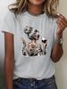 Women's Tops Girls' Wine Glass Graphics Print Summer Short Sleeved T-Shirt Minimalist Solid Color Casual Tees Clothing Female