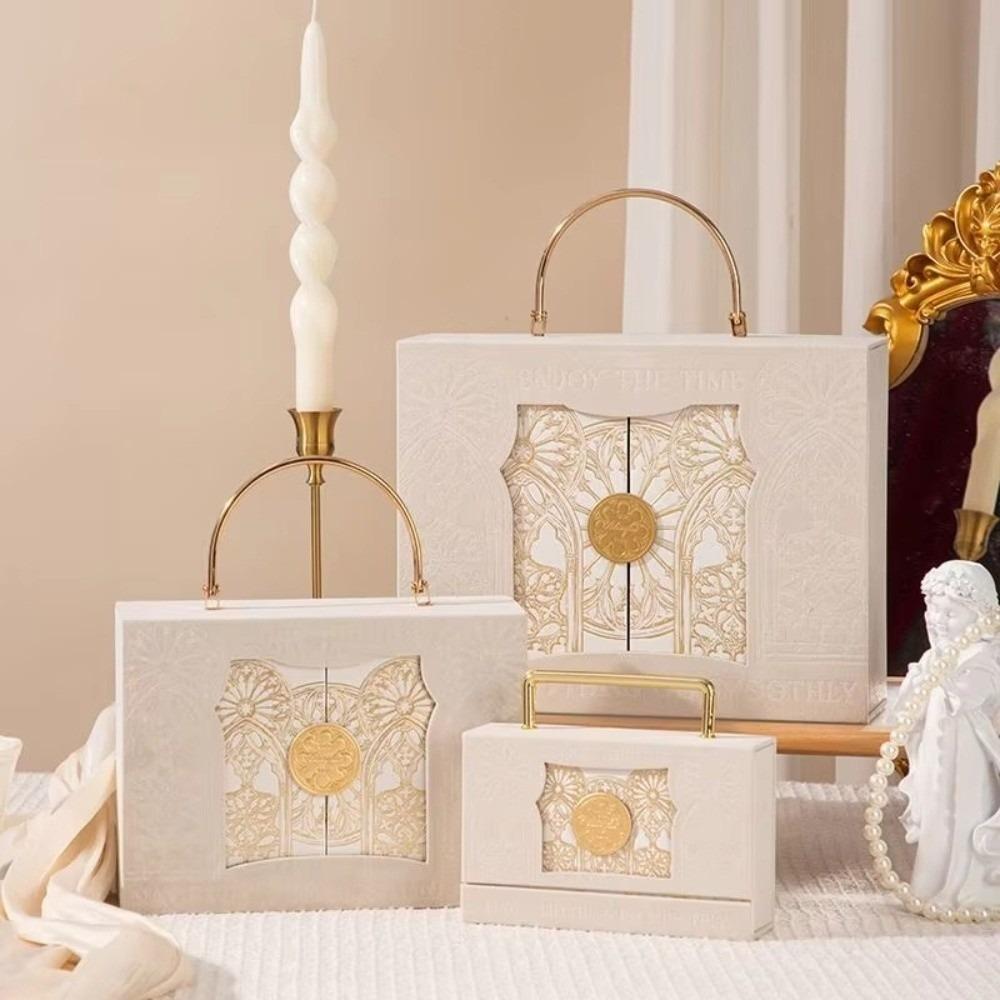 European Baroque Suede Gift Box Double Open Packaging Boxes  Wedding Valentine s Day Birthday beige-S