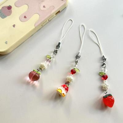 1 Piece Lovely Fruits Bag Chain Pendant Sweet Y2K Cute Strawberry Peach Keychain Cellphone Charm Lanyard For Girls