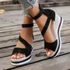 Fashionable brown cross-belt thick-soled wedge sandals, comfortable and increased women's shoes