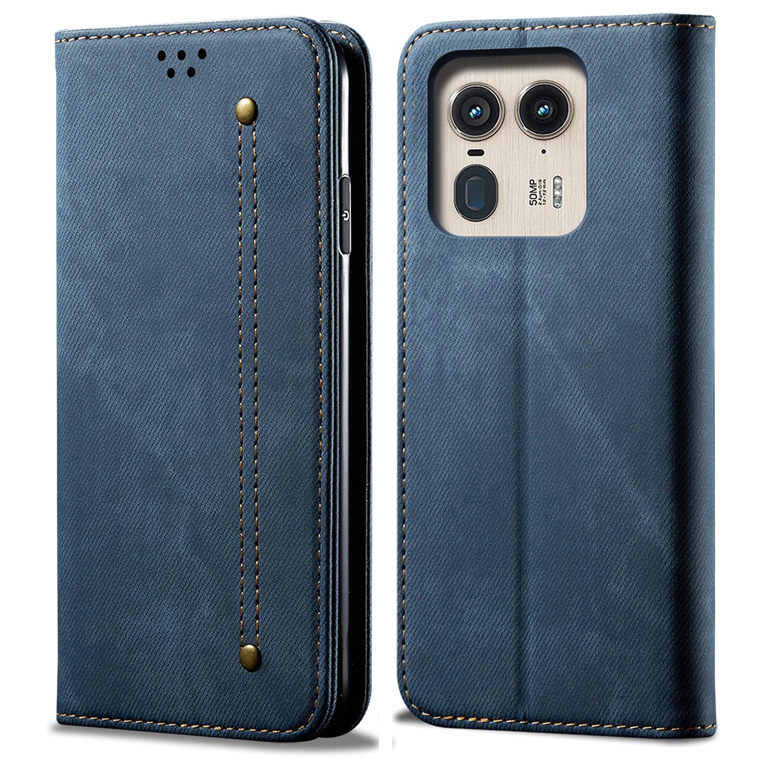 

For Motorola Edge 50 Ultra 5G/Moto X50 Ultra 5G Case Flip Leather Phone Cover Jeans Cloth Texture A