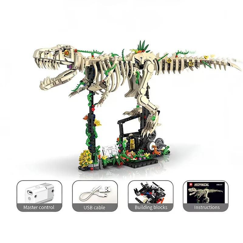 1226Pcs Jurassic Tyrannosaurus Rex Fossil Skeleton Building Blocks Electric Driven Education Dinosaur Model Toys Holiday Gifts