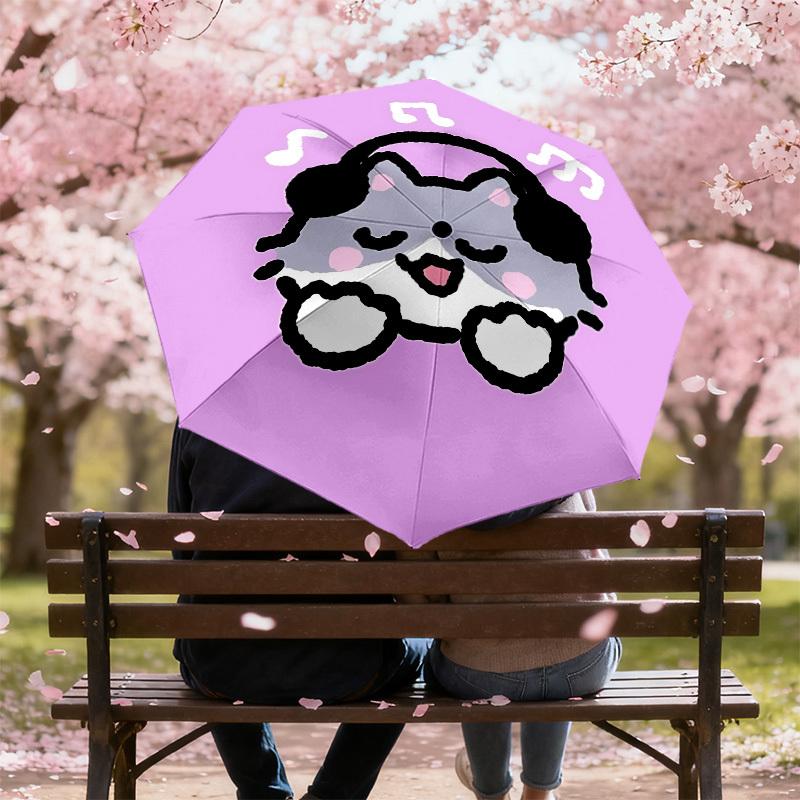 Kawaii Cat Headphones Music Note Pink Background Umbrella: Automatic Opening & Closing, Outdoor Protection, Travel Accessory