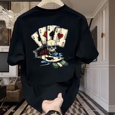 Ležérní muži Summer Skull Poker Print Prodyšné sportovní trička