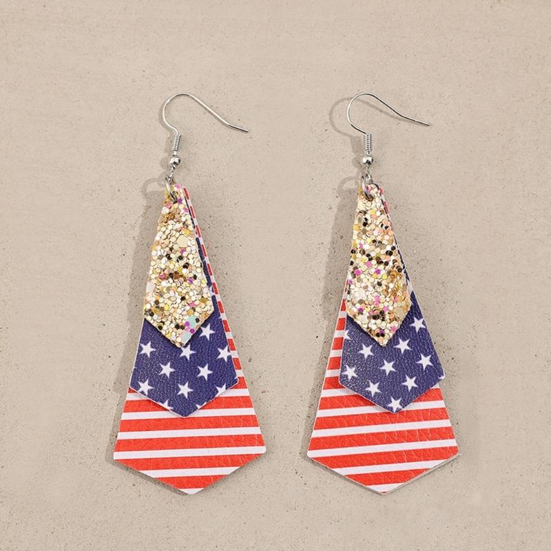 Retro Inspired Lightweight Earrings with Unique Multi Layer Print and Flag Sequins Portable for Festive Occasions