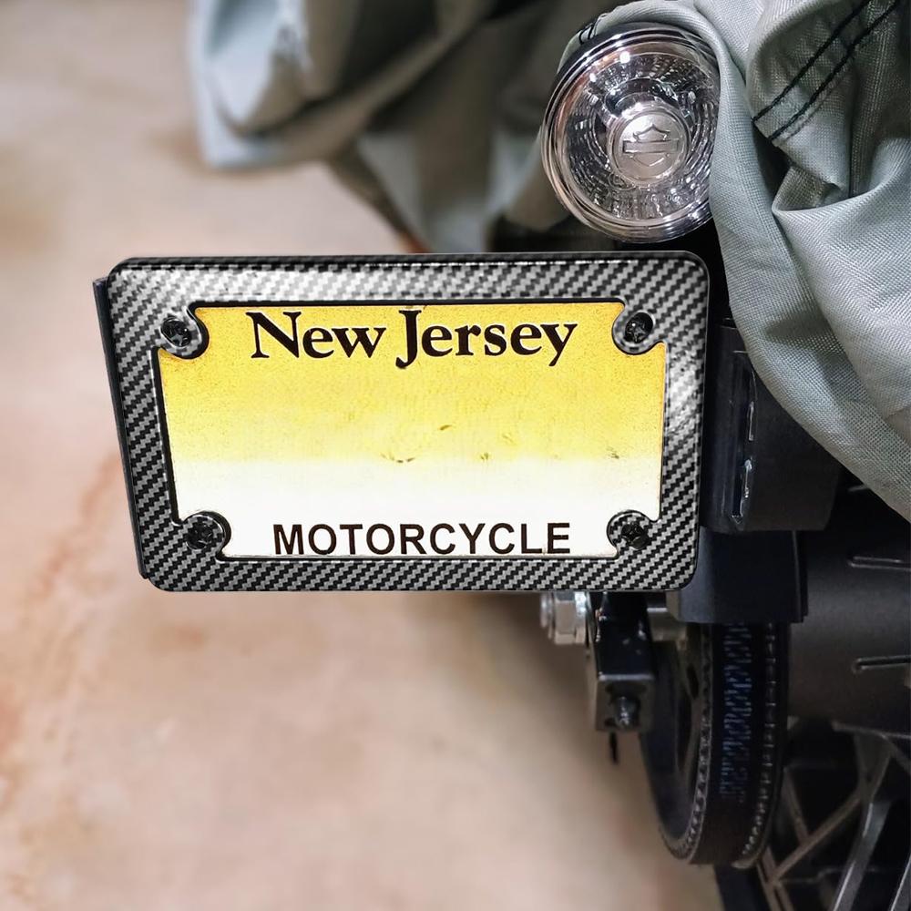 4"L x 7"W Motorcycle License Plate Frame Carbon Fiber License Number Plate Tag Cover Bracket Decoration Motorcycle Accessories