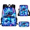 Stitch Kids School Backpack Set Elementary Students Oxford Fabric Ergonomic Design Printed Cartoon 3-Piece Bundle