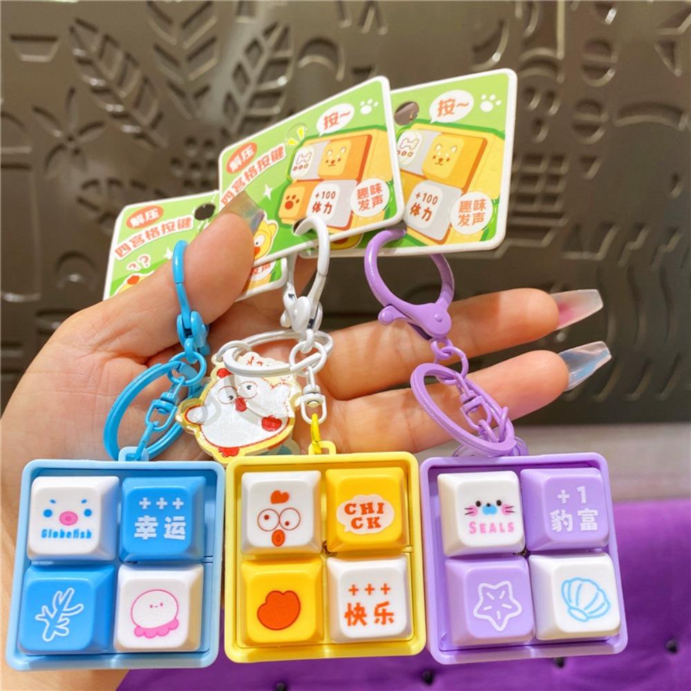 Electronic Wooden Fish Keyboard Keychain Luminous Fingertip Button Key Ring  Finger Toys