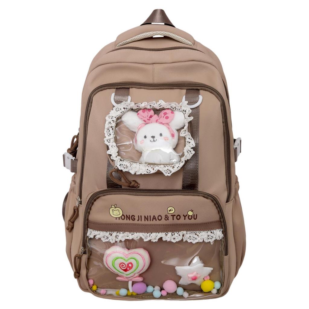 Süßer Farbblock Ita Rucksack für Junior- und Highschool-Mädchen - Transparent, Großes Fassungsvermögen, Dekompressionsdesign, Ins-Stil