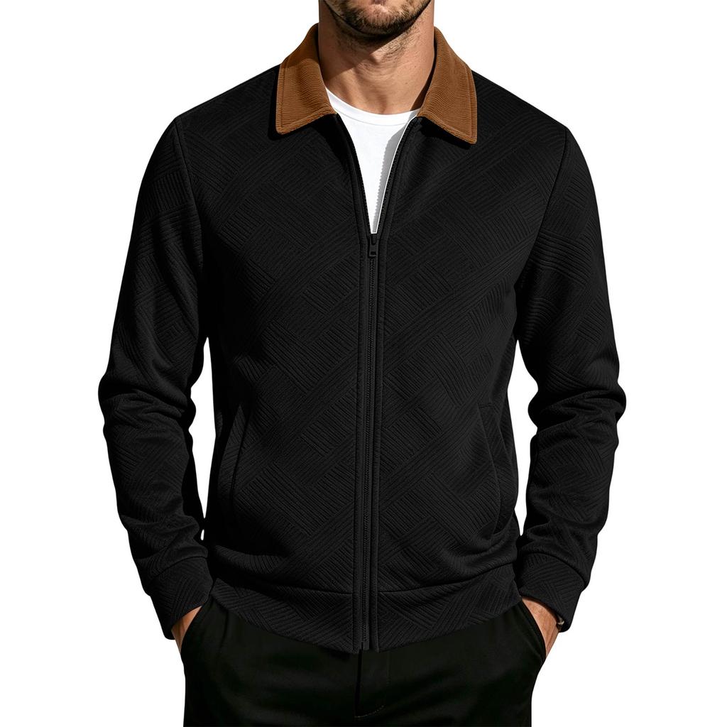 Men's Casual Baseball Jacket with Knit Lapel Color Lightweight Outerwear