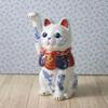 Yakushi Piec rozmiar długość całkowita Porcelana Niebiesko-Biała Szczęśliwy Kot szczęśliwy Maneki-neko (praworęczny podwyższony, 4.5, 14.5cm) (z naklejką)