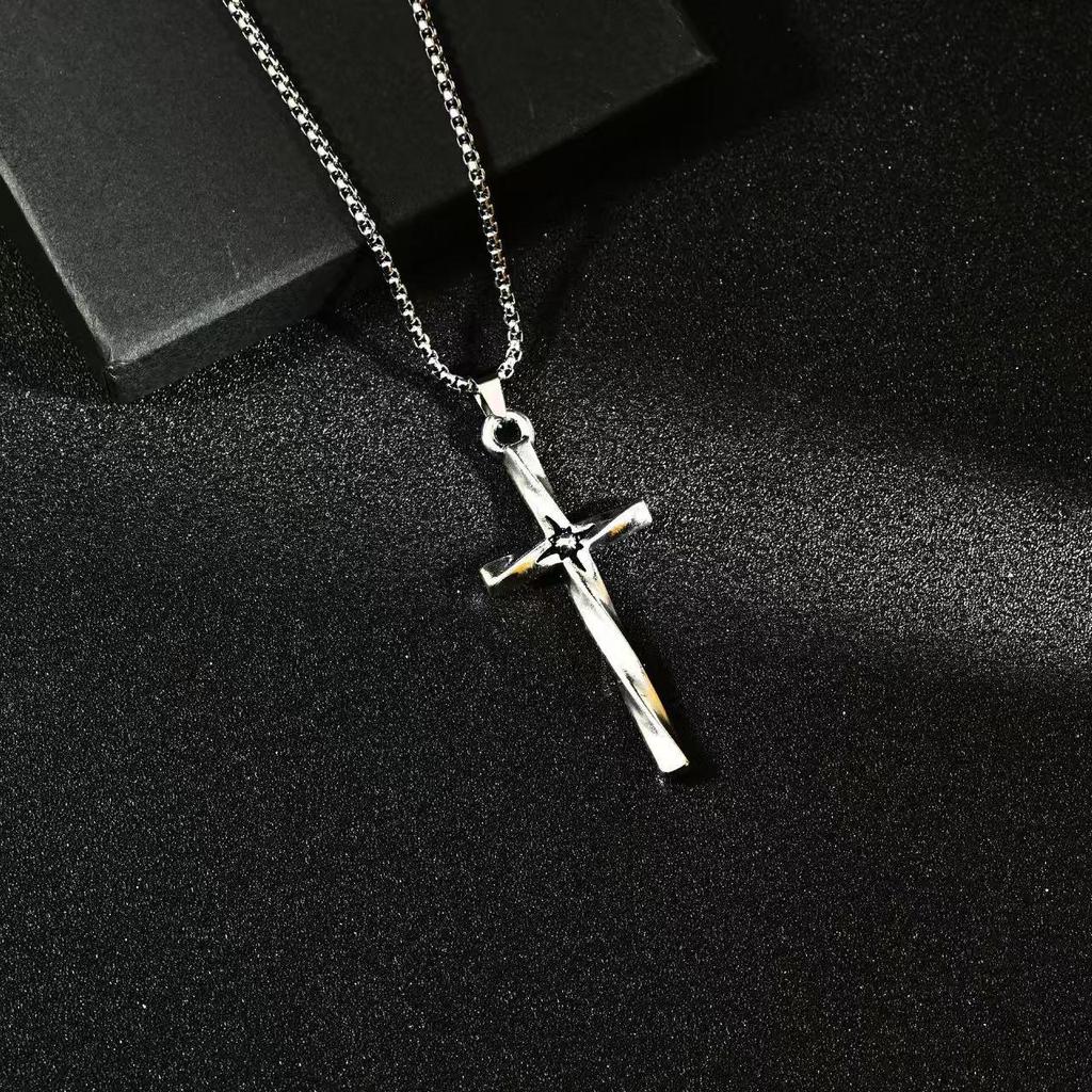 Trendy Titanium Steel Spiral Cross Pendant Necklace - Cold Style, Versatile Hip Hop European and American Twist Design