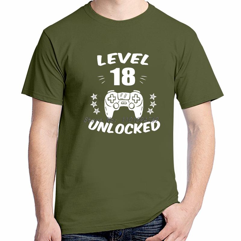 Level 18 Unlocked Video Gamer 18th Birthday Gift Graphic T Shirts Summer Cotton Short Sleeve Tshirts Unisex Print T Shirt