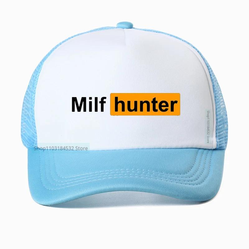 MILF Hunter Baseballkappe Lustiger Erwachsenenhumor Witz Für Männer, die Milfs Lieben Grafische Trucker-Kappen Sommer Outdoor Sonnenschutz Netzmütze