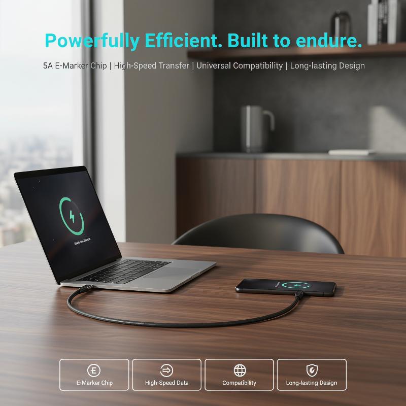 USB C Cable 5A PD 25W Two Ports Fast Charging Cord For S22 S23 S24 Plus Note Braided Durable Wire For Gaming Streaming Office
