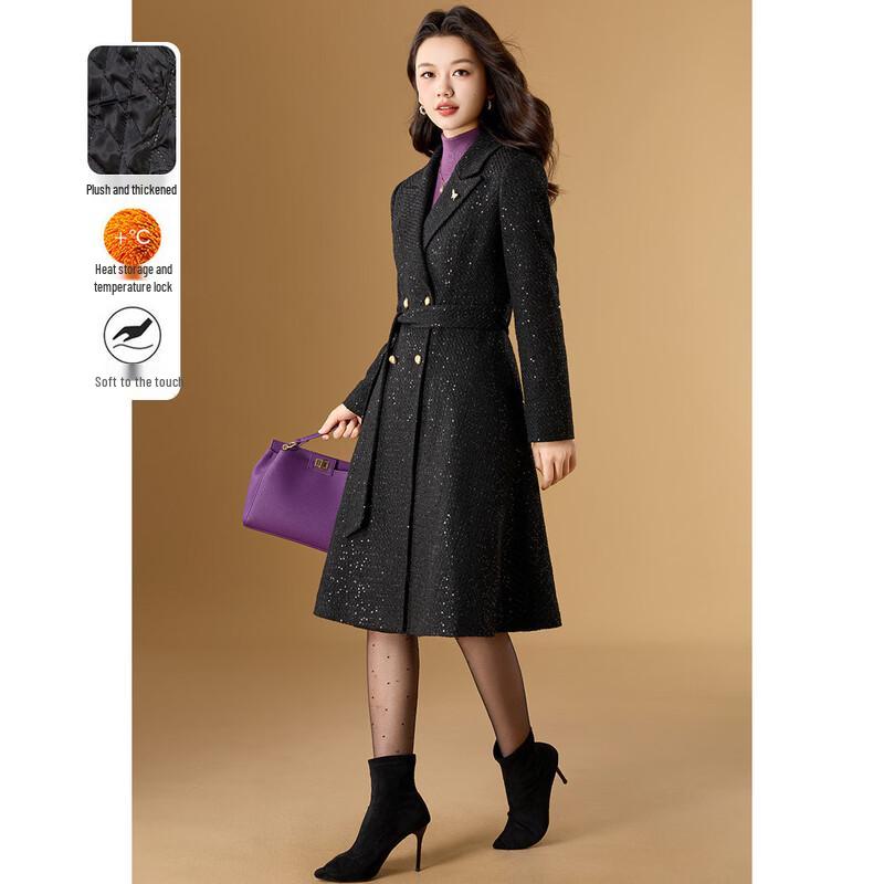 

Elegant Women s Sequin Padded Mid-length Winter Coat L