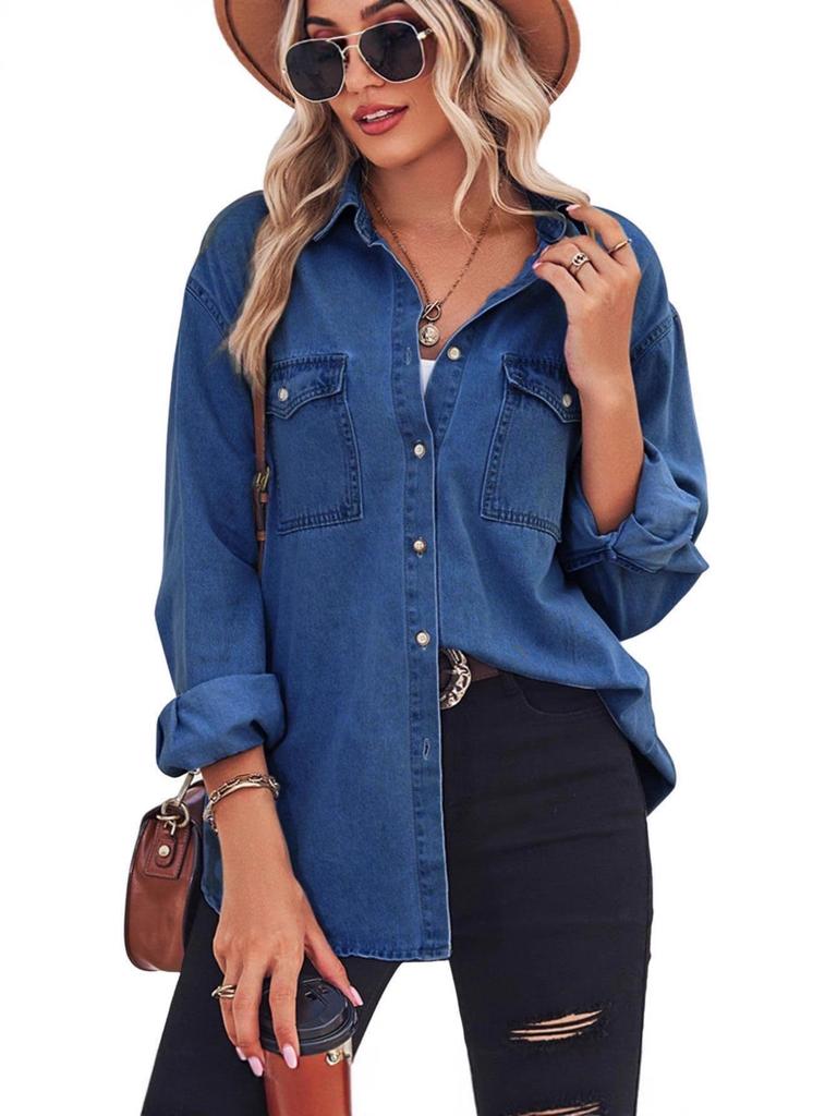 Women's Slimming Denim Jacket: Cross-border Style, Single-breasted, Long-sleeved, Casual Shirt