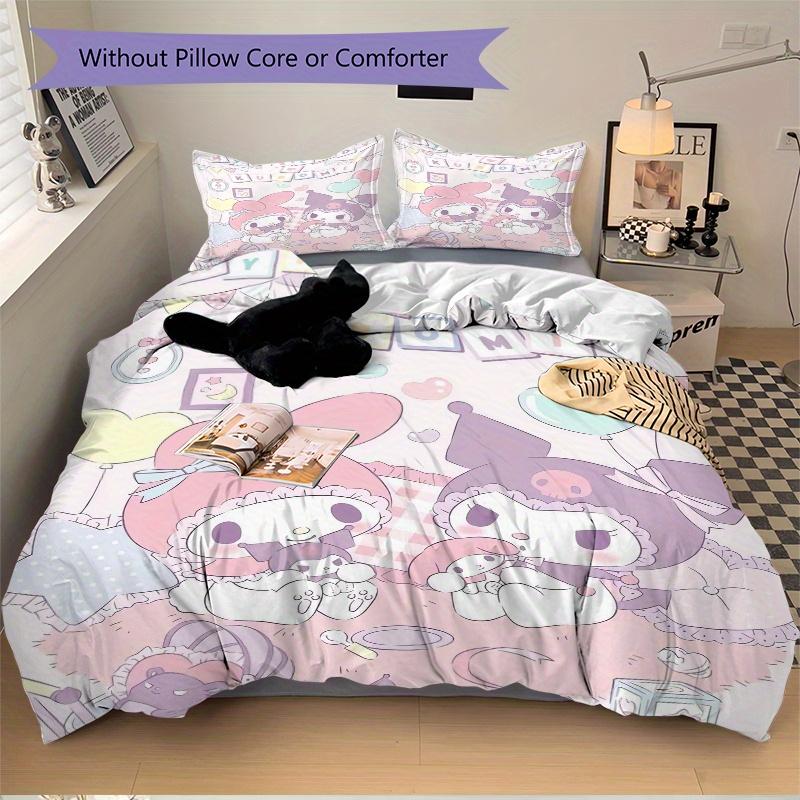 3pcs My Melody & Kuromi's Party Bedding Set, Including 1 Quilt Cover and 2 Pillow Shams, Without Filling, Soft and Comfortable Home Bedroom