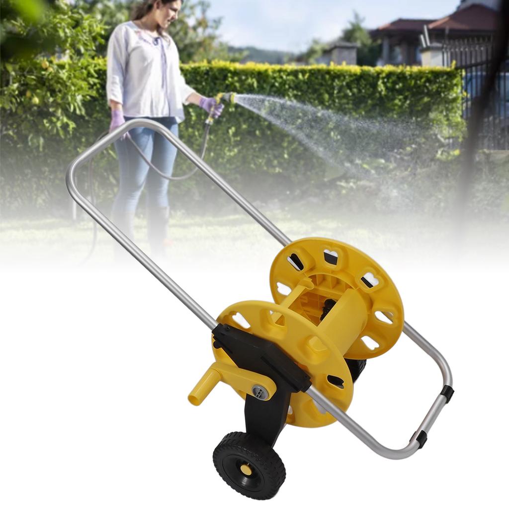 Hose Reel Cart Garden Hose Cart Heavy Duty Aluminum Water Hose Reel with Anti Slip Wheels for Yard Garden Lawn, Fits 35m Pipe with 17mm External Diam