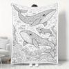 1pc Mandala Whale Flannel Blanket, Ocean Theme Adult Coloring Blanket, Soft and Skin-Friendly for Room, Living Room, Sofa, Creative Stress-Relief Hand