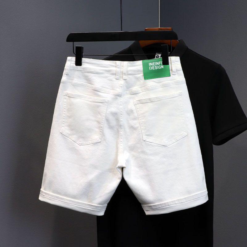 

Мужские повседневные белые джинсовые шорты облегающего кроя - Летняя мода в корейском стиле, средней длины Size 30 (recommended 110-125 lbs)