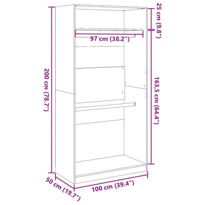 VidaXL Garde-robe sonoma gris 100x50x200 cm bois d'ingénierie, armoire de rangement, organisateur de garde-robe, armoire, 3307806