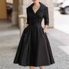 Women's Lapel V Neck Work Dress Long Sleeve A Line Swing Dress Formal Business Office Midi Blazer Dress
