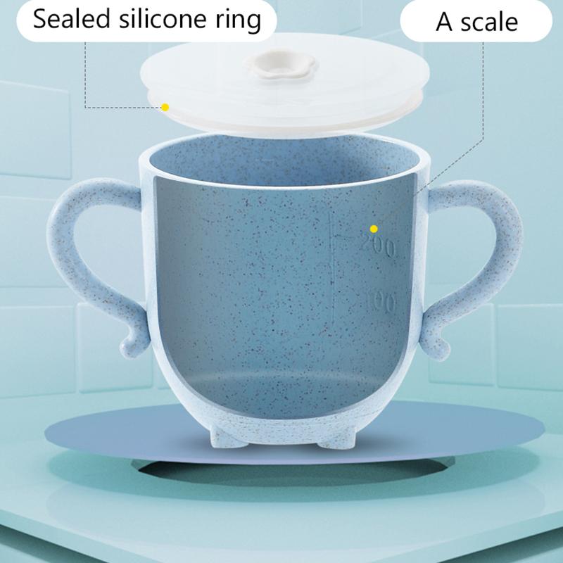 Dětské hrnečky na pití Ekologická pšeničná sláma Roztomilý dětský krmicí hrneček s dvojitým uchem víčkem a brčkem Tréninkový hrneček pro kojence