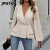 Blusas y Camisas Casuales de Moda para Mujer JPNTKY Estampado de Color Sólido Manga Larga Cuello en V