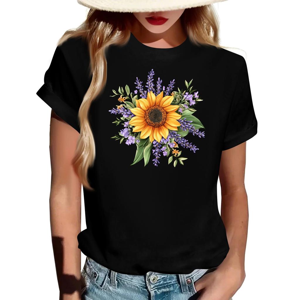 Damernas Mode Rundhalsad Casual Retrotryck Kortärmad T-shirt Topp