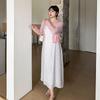 Large size women's clothing sweet small floral suspender skirt summer new waist and meat temperament medium and long skirt 232140