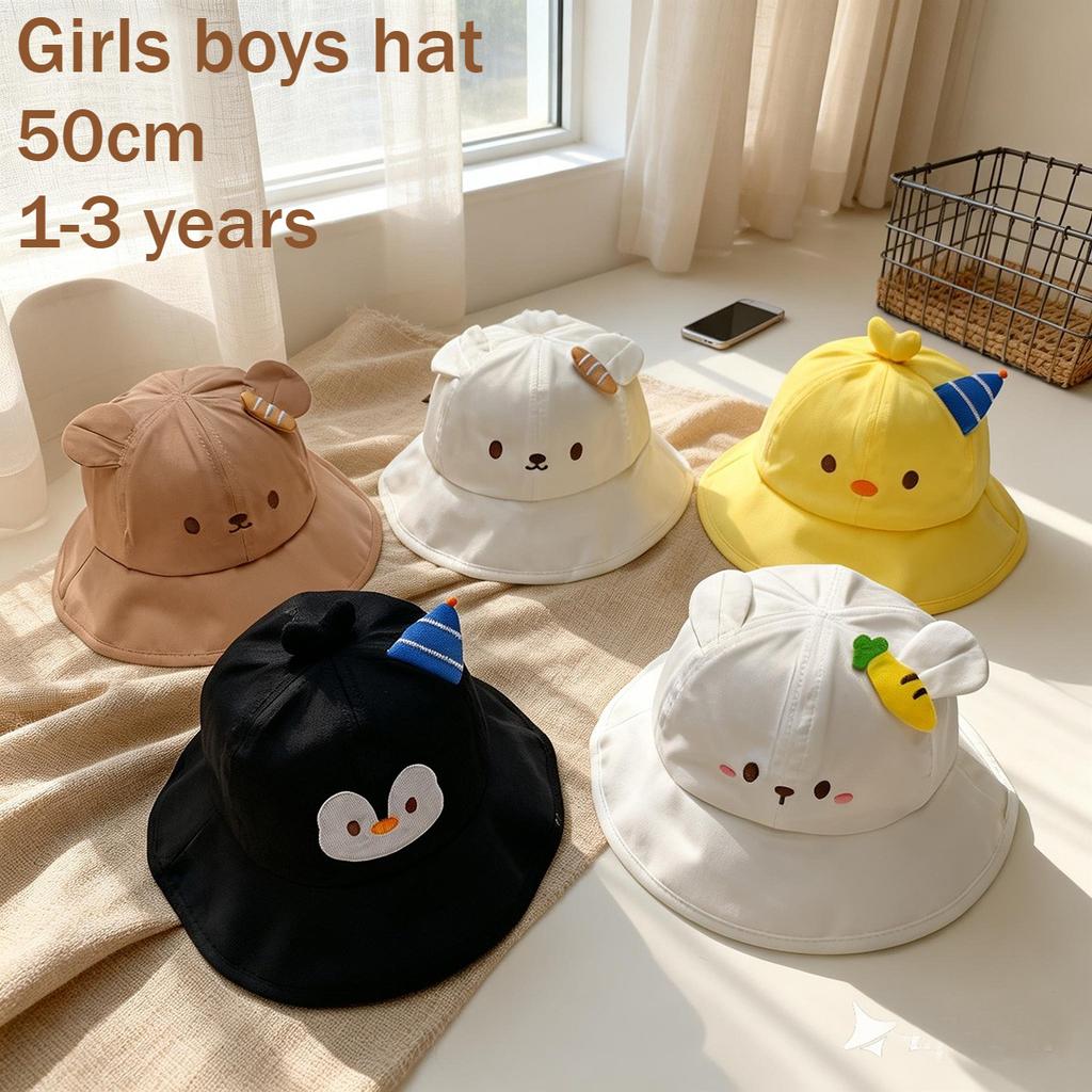 Newborn Baby Kids Cartoon Bucket Hat 50cm 1-3 Years Boys Girls Sun Caps Beach Toddler Outdoor Soft Adjustable Children Hats Caps