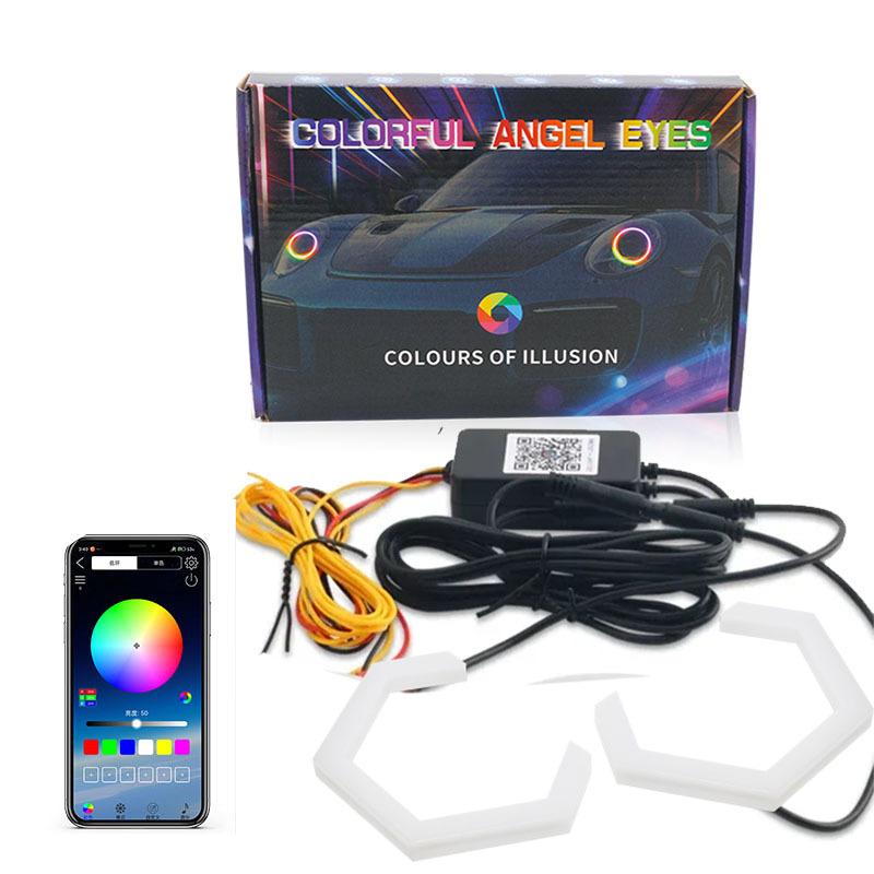 2PCS 12V/24V 60MM 70MM 80MM 90MM Hexagon LED Angel Eyes Headlight Halo Rings RGB Bluetooth APP Control Daytime Running Light 70MM
