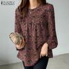 ZANZEA Women Casual Long Sleeve O-neck Loose Floral Blouse Tops