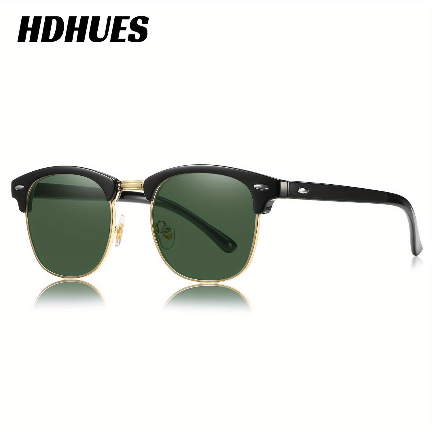 

HdHues Унисекс Квадратные пластиковые поляризованные модные солнцезащитные очки для путешествий на открытом воздухе, UV400 зелёный/золотой