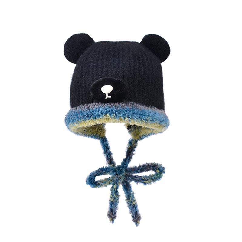 Cute bear plush hat women's winter plush warm wool hat cold protection ear protection face small bag head knitted hat