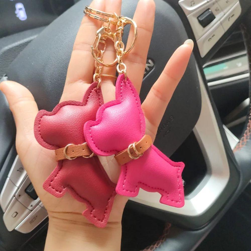 Animal Dog Bulldog Keychain Cute Puppy Bulldog Bag Pendant PU Leather Dog Hanger  Car Accessory