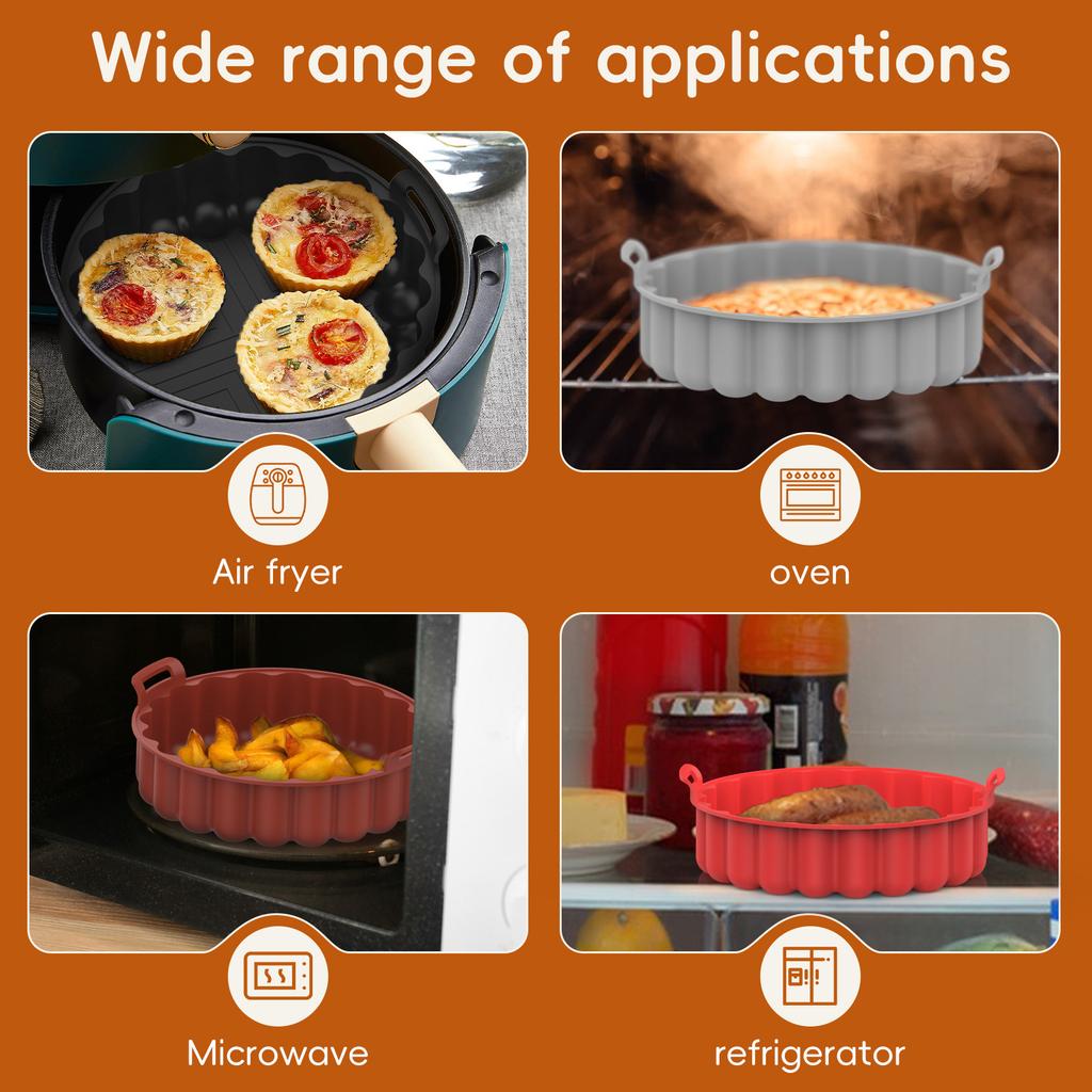 Air Fryer Silicone Round Air Fryer Silicone Pot Reusable Silicone Kitchen Air Fryer Liners Food Safe Non Stick Basket Accessorie