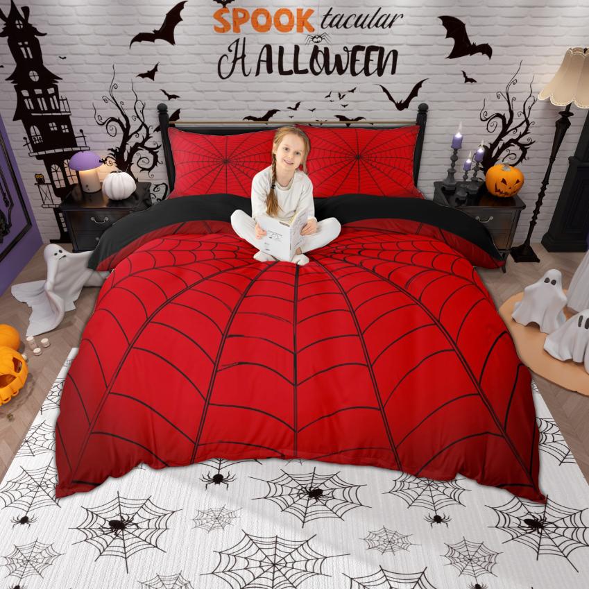 Homewish Spider Web Duvet Cover Set, Happy Halloween Theme Bedding Set, Reversible Comfoter Cover Set