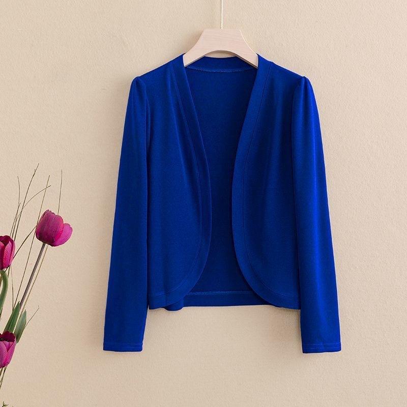 Summer Women's Thin Cardigan Long Sleeve Solid Color Ice Silk Knitted Sunscreen Shirt Open Front Short Cardigan Top