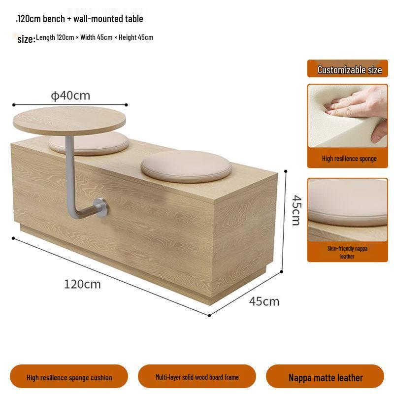 Wall-Mounted Sofa & Table Set for Milk Tea Shop with Natural Wood Style