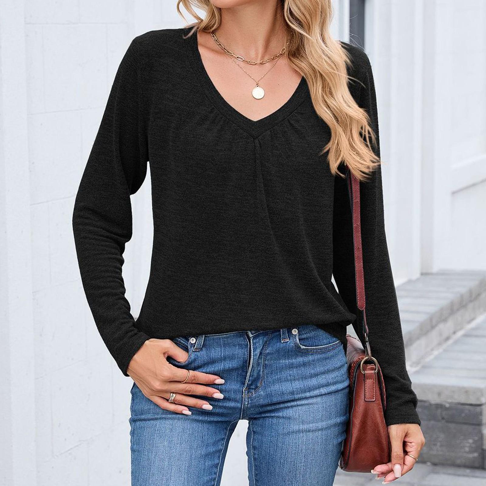 

Women Tops Long Sleeve R-Neck Shirts Fall Fashion Casual Business Tunic Blouses L чорний