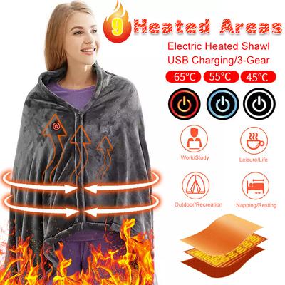 USB Heated Blanket 3 Heating Level Adjustable Heated Shawl Throw Blanket Coral Velvet Fast Heating Leg Blanket for Home & Office