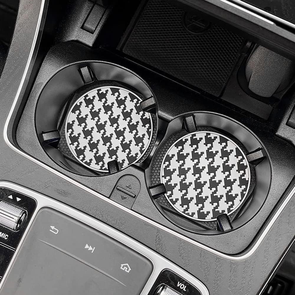 Car Coasters for Cup Holder Silicone, Car Cup Holder Coasters Pack of 2, Fashion Black White Checkerboard Gird 2 Pack/ B